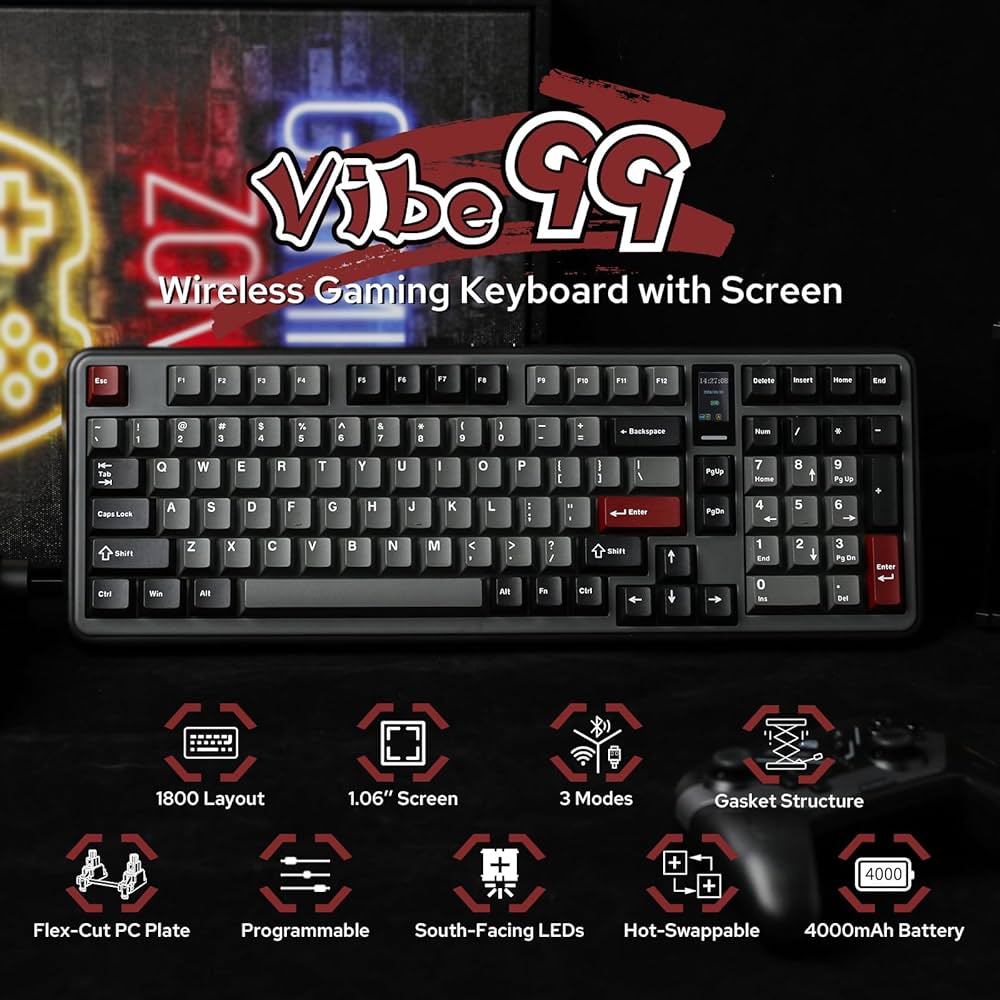 MechLands Vibe99 ワイヤレスゲーミングキーボード Amazon.com: MechLands Vibe99 Wireless Gaming Keyboard with
